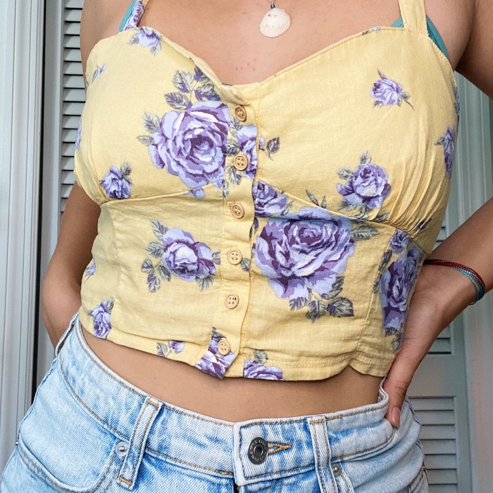 Yellow floral cropped tank